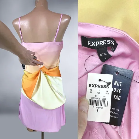 Express 2021 Rainbow Ombre Satin Bias Slip Dress NWT - Picture 9 of 10